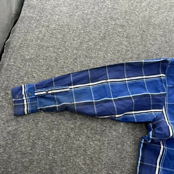 Vintage Wrangler‎ X Long Tails Button Up Shirt Mens 2XL Pearl Snap Plaid LS Blue - Picture 11 of 13